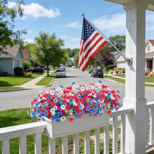 Ammyoo 16 Pcs Artificial Fake Flowers for Outdoor Spring Decoration, Faux Flowers No Fade UV Resistant Silk Flower Plants for Outside Garden Yard Porch Patio Balcony Indoor Decor(Blue White Red) - color: Red White Blue