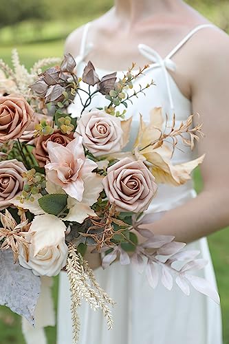 Rose Artificial Flowers 25pcs Dusty Rose Ombre Colors Foam Fake Roses with Stems for DIY Wedding Bouquets Bridal Shower Centerpieces Party Tables Home Decorations - color: Dusty Roses