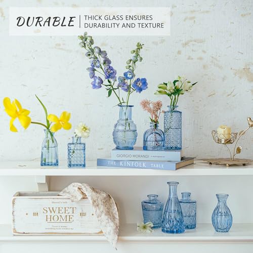 SUPMIND 16pcs Glass Bud Vase Set, Small Blue Flower Vases for Centerpieces in Bulk, Mini Vintage Vase for Wedding, Home Decor, Table Decoration - color: Blue