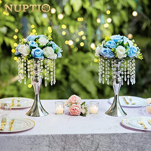 Nuptio 2 Pcs Silver Wedding Centerpieces Flower Stand, 13.8in/35cm Tall Artificial Flower Arrangements, Crystal Metal Vase Flower Holders Centerpiece for Wedding Anniversary Ceremony Party Hotel Decor - color: Silver, size: 2 x M