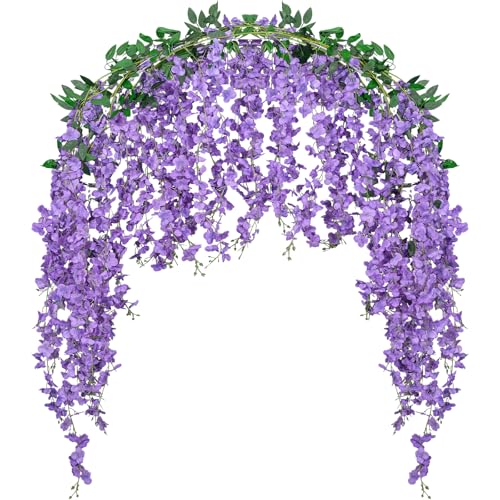 BSMYBO 3 Pack 18FT Wisteria Artificial Flower Garlands Purple Wisteria Hanging Flower Vine Faux Wisteria Garland Silk Wisteria Flower Arch for Wedding Arch Party Ceremony Wall Backdrop Decoration - color: Purple