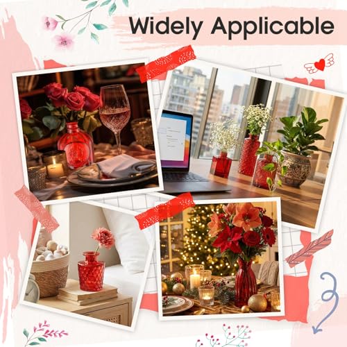 Yaomiao 30 Pcs Vases Bulk Colored Flower Glass Bud Vases Valentine Vintage Colored Glass Bottles Colorful Rustic Embossed for Home Wedding Table Decorations Gifts (Red Series) - color: Red Series