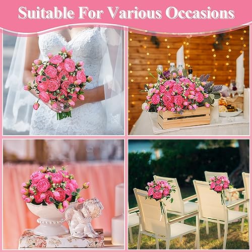 Hoteam 24 Bundles Artificial Peonies Flowers Wedding Faux Flowers Silk Peony Bouquet Bulk Bride Fake Florals Arrangements for Table Centerpieces Wedding Party Vase Decor (Hot Pink) - color: Hot Pink