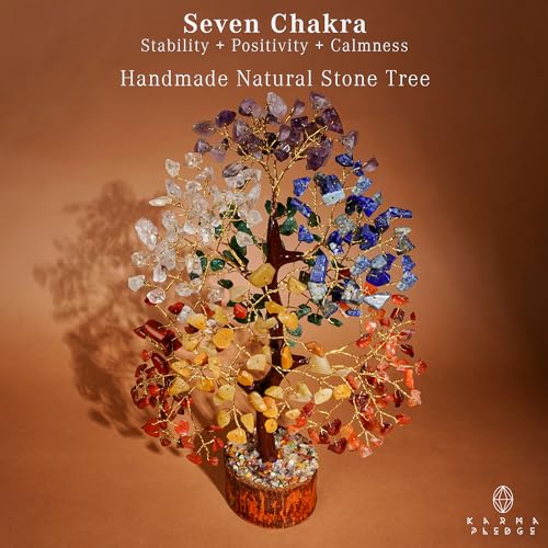 7 Chakra Healing Crystal Tree with Rose Quartz Crystal Necklaces Gifts for Women, Positive Energy, Wealth, Success, Meditation, Home & Office Decor, Spiritual Birthday Gifts for Mom and Loved one, - color: Wooden Base 7 Chakra Tree With Rose Pendant