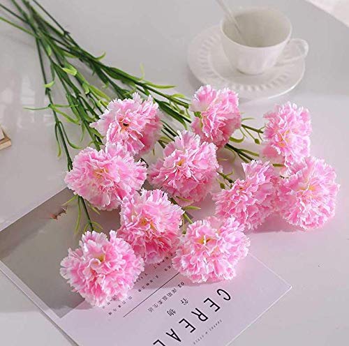 10 Bunches Bouquet of Artificial Silk Flower Carnations,Single Flower Head 20inch Bouquet and Green Leaf for Home Party,Home Decoration Bridal Wedding Holding Flowers Decoration (Pink) - color: Pink