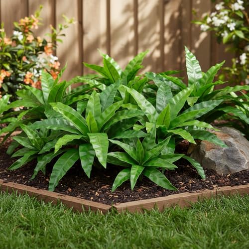 3pcs Artificial Bird's Nest Fern, 27.5" Wide Large Faux Fern Plants (45 Leaves Total), UV Resistant Fake Greenery for Window Box, Planter, Outdoor Porch, Patio & Indoor Home Office Decor