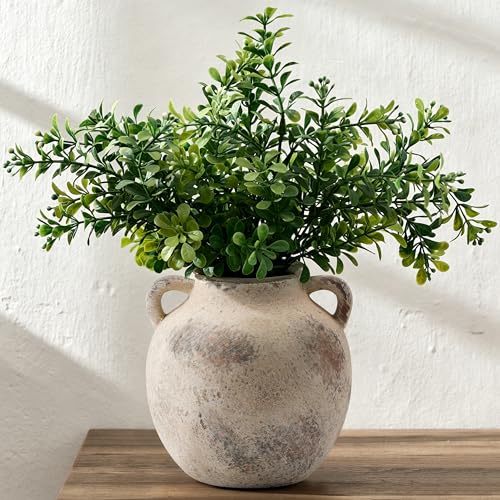 PORCER Antique Ceramic Vase, 5.8 Inch Terracotta Vase with Handles, Decorative Rustic Vase for Home Decor, Farmhouse, Living Room, Table, Bedroom, Entrance, Office - Gray - color: Gray-5.8''