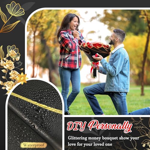 Thiccywoov Valentine Glitter Roses Bouquet (exclude Rose & Glue) DIY Roses with Glitter Powder Flower Wrapping Paper Letter Stickers Bags for Mothers Day Birthday Wedding Graduation Xmas Gifts(Red) - color: Red