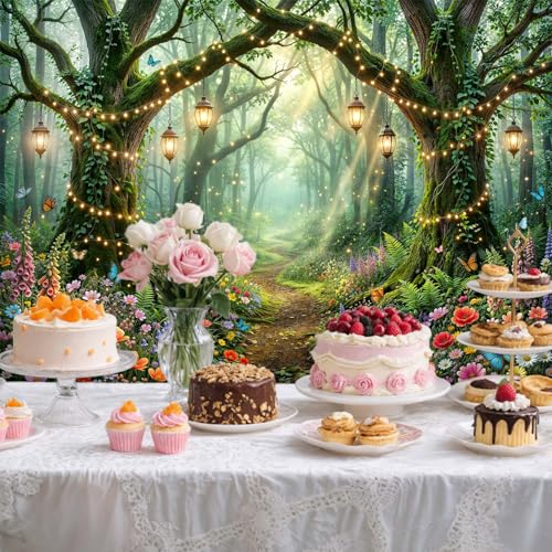 6X4ft Enchanted Forest Backdrop Garden Archway Butterfly Floral Woodland Fairy Tale Photography Background Birthday Baby Shower Party Photo Booth Props Wall Decor Banner - color: Multi15, size: 6X4FT