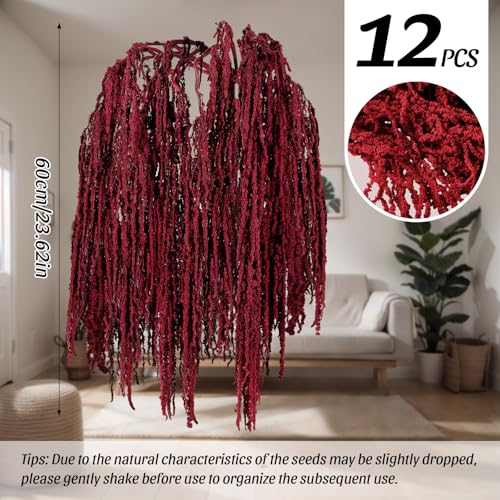 Suncalla 12 Pcs Red Spring Natural Dried Amaranthus Hanging Flowers Amaranthus Artificial Flowers for Wedding Arch Bouquet Floral Garland Wall Home Decoration (23 Inch) - color: Red