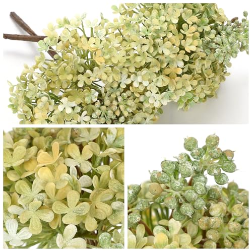 2 Pcs Hydrangea Artificial Flowers Stems for Fall Tabletop Decor, 11" Silk Fake Blooms Bouquets with Flower Seeds for Autumn Floral Arrangements Centerpiece, Faux Flowers for Vase & Desk, Light Green - color: Light Green