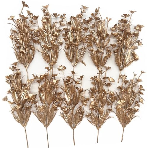 Artificial Golden Plants Decor, Fake Glitter Clover Stem Plastic Flowers Faux Simulation Good Luck Grass Stems Twigs for Wedding Picks Decoration DIY Wreath Crafts Christmas Tree Filler - Gold 10 Pcs - color: Gold Four Leaf Clover - 10 Pcs
