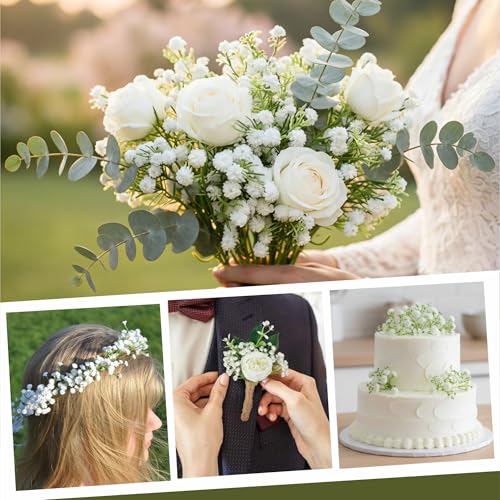 12pcs Babys Breath Artificial Flowers, White Real Touch Faux Baby Breath Flowers Artificial Bulk, Fake Gypsophila for Wedding Bouquet Home Arrangements Garden Party Decor (Each Stem has 5 Branches)