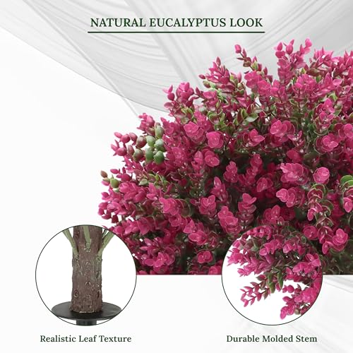 Artificial Eucalyptus Topiary Balls – 24" Set of 2 Faux Shrub Bushes with Ground Spike & Garden Tools – UV Resistant Faux Plants for Outdoor Planters, Porch & Front Door (Red Eucalyptus Topiary Ball) - color: Red Eucalyptus Topiary Ball