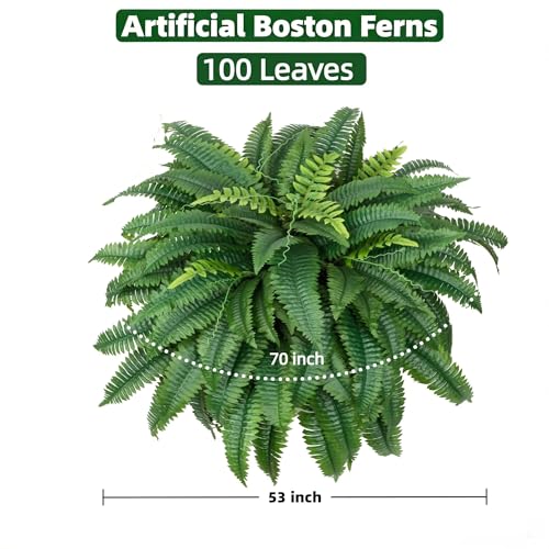 53" Large Artificial Boston Fern for Outdoor,100 Leaves Full & Lifelike Fake Fern Plants for Outside,UV Resistant Faux Fern for Hanging Planters, Porch, Patio Poolside Indoor Outdoor Decor - size: 53INCH