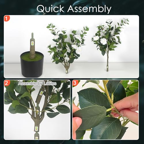 1Pack 47.24"/3.94FT Artificial Camellia Trees with 36 White Flowers in Cement Pots – Lifelike Fake Trees for Front Porch, Home, Indoor Outdoor Spring Decor, Office or Housewarming Gifts - color: White, size: 3ft 11in