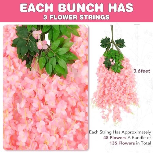 Alotiki 150 Pack Wisteria Hanging Flowers,Fake Hanging Flowers,Wisteria Artificiales Garland for Home Wedding Arch Floral Party Garden Ceremony Outdoor Decor,3.6 Feet Long(150,Pink) - color: Pink, size: 150
