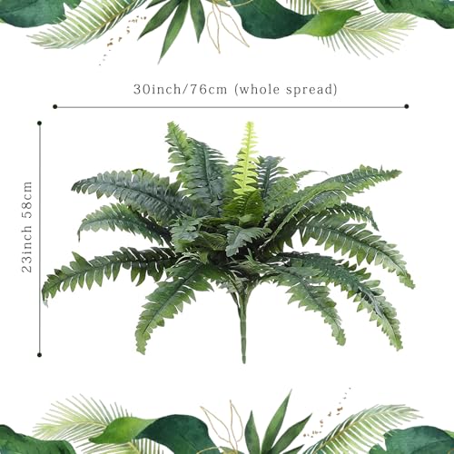 Dremisland Artificial Ferns for Outdoors 30" Fake Ferns Artificial Boston Fern Bush Set of 2 Large Hanging Faux Fern Artificial Bush Plants for Outdoors Planter Indoor Home Garden Porch Decor