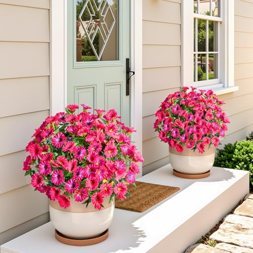Rose Red Artificial Morning Glory Flowers for Outdoor Planters, Premium UV Resistant Silk Faux Flowers for Porch, Hanging Basket & Window Box, Summer Garden Decor, No Pot, 13.3 Inch, 8 Bundles - color: Rose Red 8pcs