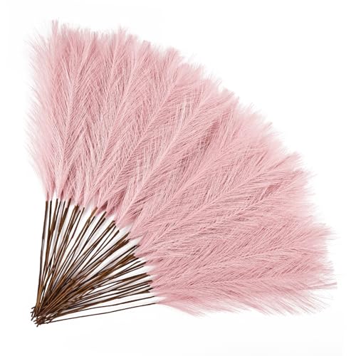 50pcs Light Pink Pampas Grass 21.6 Inch Non-Shedding Faux Pampas for Soft Romantic Home, Dreamy Boho Weddings and Pastel Tone Vase Arrangements - color: Light Pink