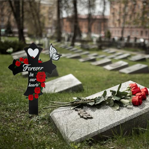 4Pcs Cemetery Decorations for Grave, Grave Decorations for Cemetery Son Dad Mom, Cross Graves Markers for Cemeteries - style: Cross-A 4Pcs