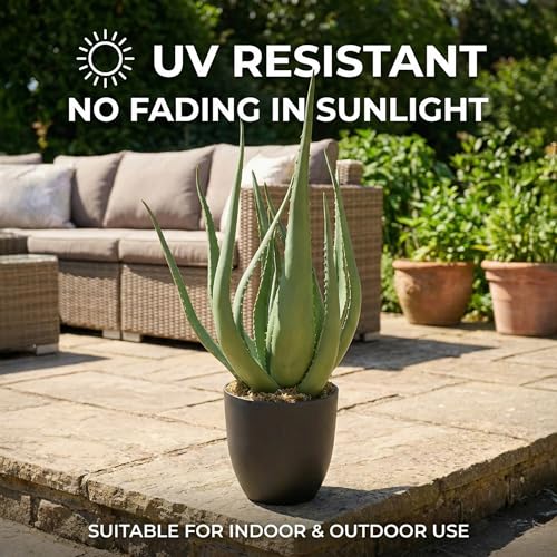 Large Potted Artificial Aloe Vera Plant - 26 Inch UV Resistant Faux Succulent Cactus for Indoor and Outdoor Home Décor