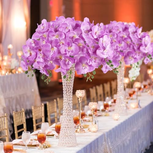 Purple Orchids Artificial Flowers 6PCS Silk Orchids 35" Fake Orchid Stems Artificial Orchids that Look Real for Wedding Home Table Centerpieces Decor(Purple) - color: Purple