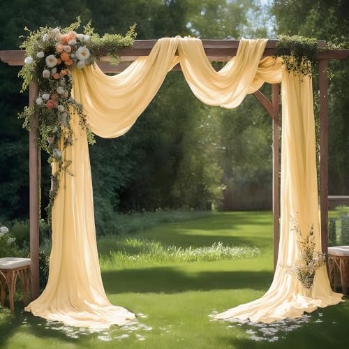 Wedding Arch Draping Fabric Shimmery Sheer Drapes 31" x 20 ft Extra Long Backdrop Curtains for Wedding Anniversary Party Summer Outdoor Events 4th July Backgrounds, 2 Panels Champagne - color: Champagne, size: 240" L x 31" W (2 Panels)