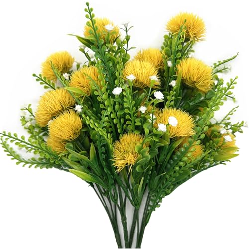 Artificial Dandelion Flowers Fake Plants Plastic Greenery Simulated Faux Flower for Outdoor Indoor Home Decor Garden Bathroom Office Party Wedding Bouquet Vase Planter Filler Decoration Yellow 4 Pack - color: Dandelions - Yellow 4 Pack