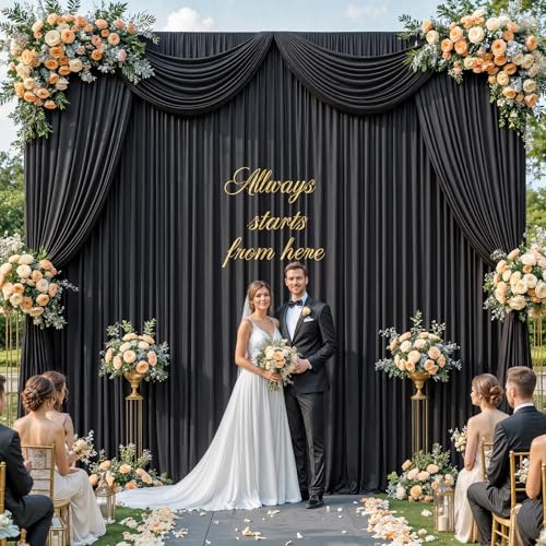 10x12ft Black Backdrop Curtain for Wedding Parties, Wrinkle Free 2 Panels 12 ft Long Silky Polyester Photo Backdrop Drapes Back Drop Cloth Drapery for Birthday Graduation Photography Background - color: Black, size: 5ft(W)x12ft(H)_2 Panels