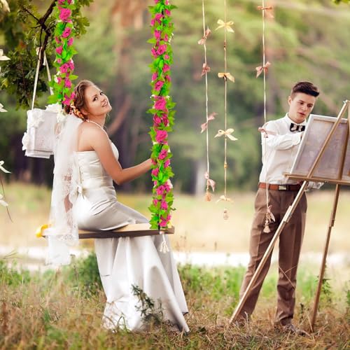8Pcs 60Ft Fuchsia Rose Garland, Fake Flower Vines, Artificial Vine Flowers, Rose Hanging Garland for Party Wedding, Garden, Room Table, Christmas, Backdrop Wall Arch Decor - color: Fuchsia, size: 8Pcs 60Ft