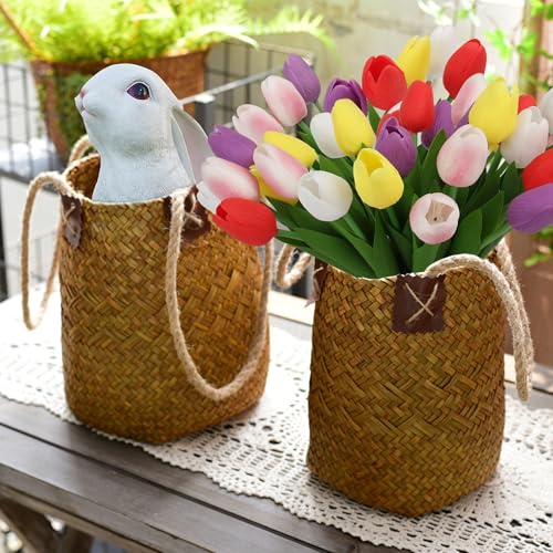 Artificial Tulips Flowers Fake Latex Tulip Stems - 30pcs Real Touch Faux Multicolor Tulips Flower for Easter Spring Wedding Bouquet Centerpiece Floral Arrangement Cemetery Table Decor - color: Multi-color01