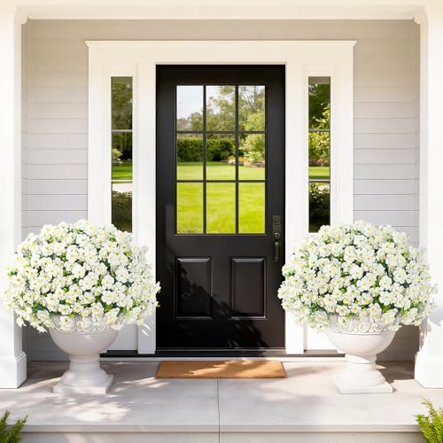 MARTINE MALL 24 Bundles Look Real Artificial Flowers for Outdoors, Realistic Fake Outdoor Flowers, UV Resistant Silk Flowers for Outside Faux Flowers Plants for Outdoor planters Porch, White - color: White, size: 24 Bundles