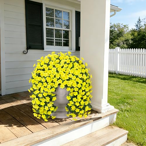 Artificial Fake Flowers for Outdoor Decor, 2Pcs Faux Silk Yellow Daisy Mums Long Vines UV Resistant Realistic for Home Porch Patio Balcony Planter Decoration - color: Yellow 2