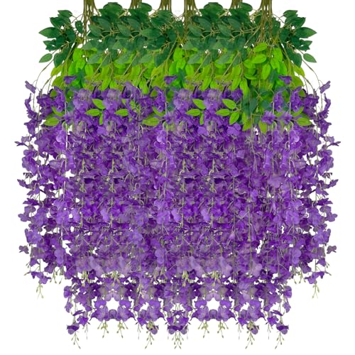24 Pack Purple Wisteria Hanging Flowers Garland, 3.77 Feet Artificial Flower Vines, Fake Wisteria, Artificial Vines Hanging Garland for Backdrop Outdoor Yard Garden Decor - color: Purple, size: 24 PCS
