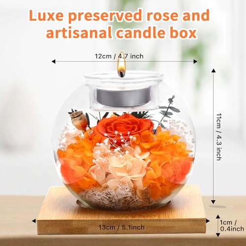 Flowers for Delivery, Preserved Flower in Glass Dome with Scented Candle, Long Lasting Rose Gifts for Women Wife Girlfriend on Christmas Mothers Day Valentines Day Birthday (Orange) - color: Orange