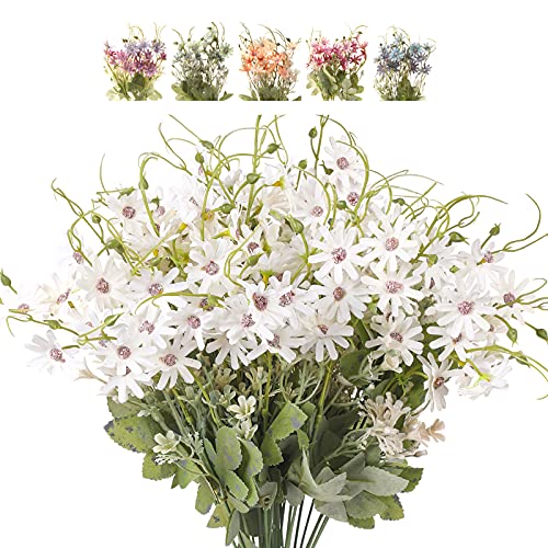 Artificial Flowers Wildflowers Silk Daisy Spring Fake Daisies Decoration Summer UV Resistant Colorful Mixed Bundles Faux Greenery Outdoor Plant Stem Filler for Home Decor Indoor Floral Arrangements - color: 04-white