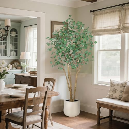 Artificial Eucalyptus Trees with White Planter, 7 FT Faux Eucalyptus Plants Indoor Tall Fake Floor Trees with Silk Leaves and Thick Trunk for Living Room Bedroom Corner Home Office Decoration - size: 7ft