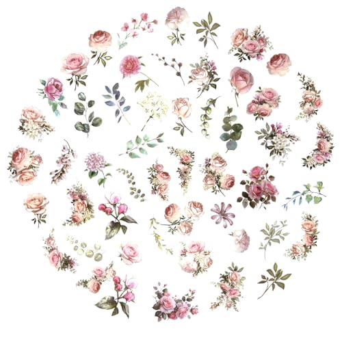 100 Pcs Pink Flower Stickers for Scrapbooking Junk Journal Notebook Diary Planner Letter Card Making Collage Envelope Water Bottle Phone Case Craft Decoration (Pink) - color: Pink