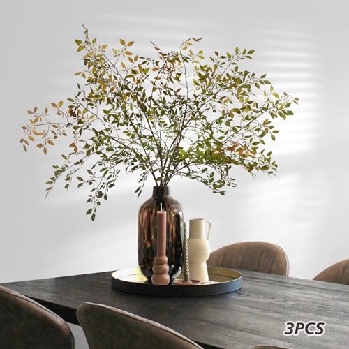 Fake Plants Eucalyptus Stems,Plastics Ficus Stems for Vase Artificial Plants,Greenery Stems for Vase Faux Plants Indoor,43.3" Faux Greenery Indoor Vase Fillers for Home Decor(3Pcs Orange) - color: Orange 3pcs