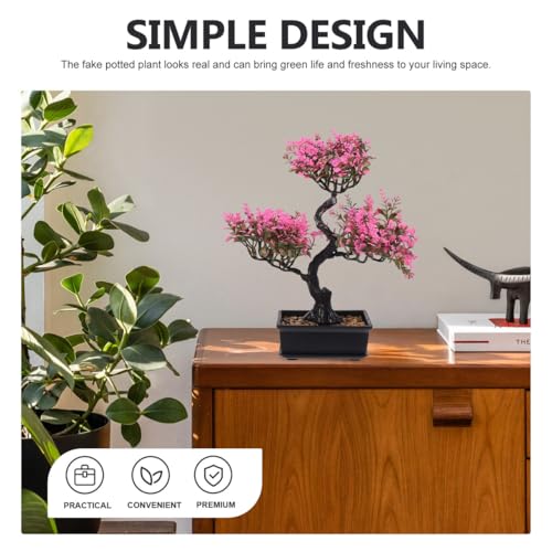 Artificial Bonsai Tree, Fake Potted Bonsai Plants Decoration, Simulation Faux Plants Decor, Desktop Realistic Welcoming Pine Ornament for Home Office Entryway Chests Decor, Pink - color: Pink