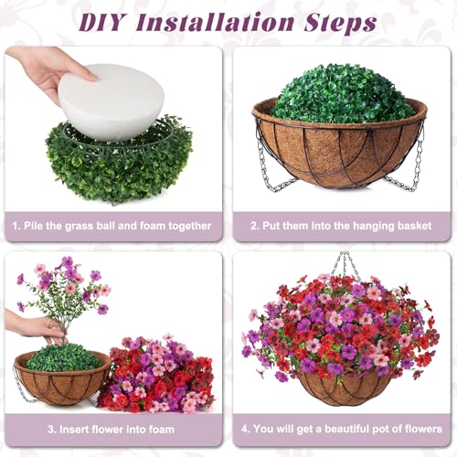INXUGAO Artificial Silk Flowers Hanging Baskets Outdoors Indoors, Fake Daisy with Eucalyptus Leaves Arrangement for Garden Yard Spring Summer Decor Faux Green Plant(Red Brown Purple Pink) - color: Red Brown & Purple & Pink