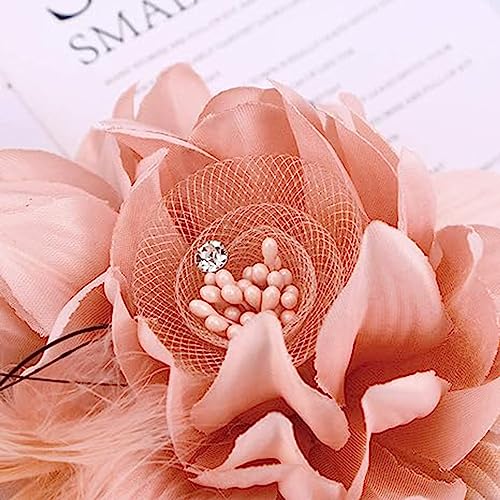 Elegant Flower Brooch for Women Wedding Party Dance Banquet Pins Feather Flower Fascinator Lady Floral Hairpins Dress Suit Lapel Pin Ceremony Accessories Corsage Brooches Vintage Jewelry Gifts - color: Pink