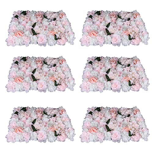 DNYSYSJ Flower Wall 6PCS 23.62" x 15.75" x 0.79" Lifelike Champagne Hydrangea Artificial Rose Flowers Panel Silk Fabric Wall Mat for Garden Patio Wedding Stage Indoor Outdoor Decor - color: Gradient Pink, size: 6 pieces