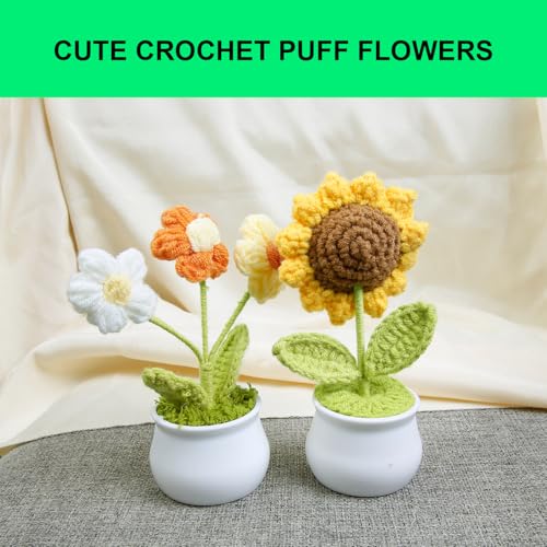 Crochet Artificial Sunflower for Home Office Desk Car, Cute Fake Plants Knitted Flowers Funny Party Decor Gifts - color: Sunflower