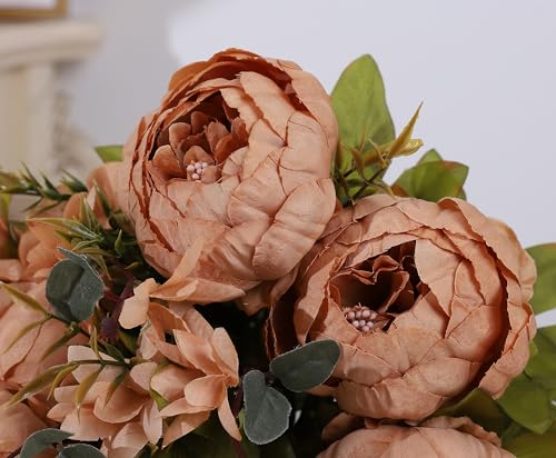 Duovlo Artificial Peony Silk Flowers Fake Flowers Vintage Wedding Home Decoration,Pack of 1 (Dark Champagne) - color: Dark Champagne