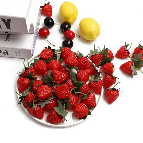 50PCS Simulation Fruit Strawberry Realistic Fake Fruit Strawberry Used for Home Kitchen Party Decoration Photography Props Fruit Basket Decoration Christmas Thanksgiving Gift - color: Strawberry