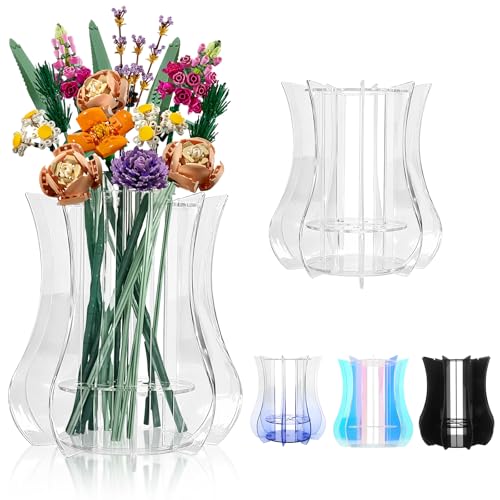 Vase for Lego Flowers Bouquet, for Mom, Acrylic Display Holder Compatible with Lego Botanical Collections Roses Sunflowers, for Lego Flower Building Set Lovers, Crystal Clear