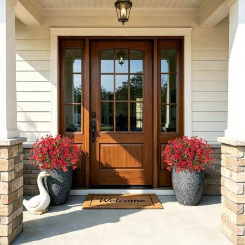 Artificial Faux Plants Flowers Outdoor Spring Summer Decoration, 12 Bundles Fake Silk Colorful Daisy Eucalyptus Realistic UV Resistant for Outside Home Planter Porch Patio Yard Decor (Red Brown) - color: Burgundy & Brown B