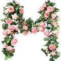 FiveSeasonStuff Amaranth Pink Artificial Rose Garlands, Four Separate Faux Flower Vines with Greenery - color: Amaranth Pink